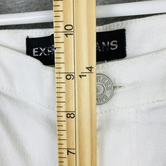 Express White Jeans Girlfriend Distressed Rolled Cuff Mid Rise Stretch Size 8 - Picture 8 of 9